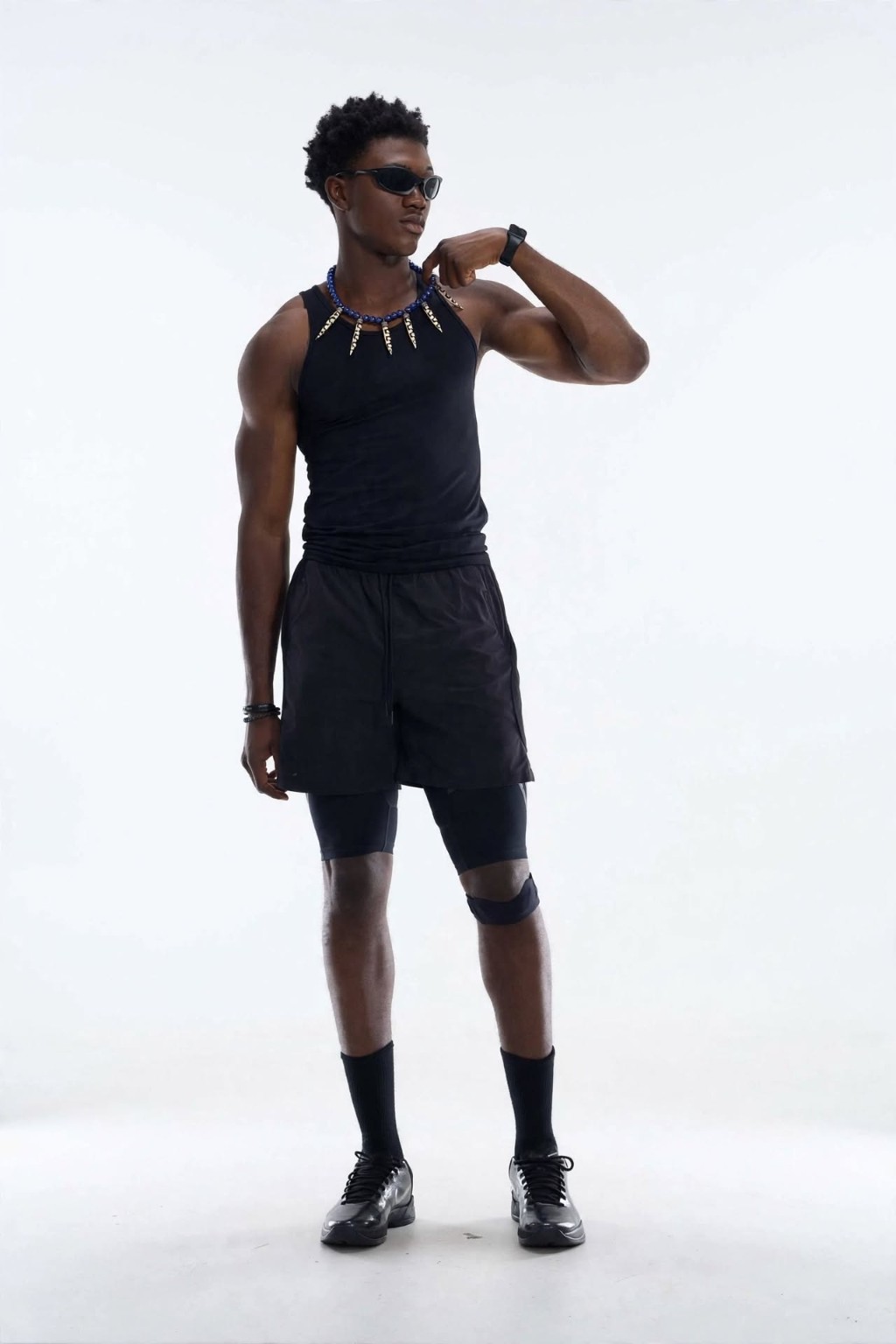Model wearing Oceanic Prestige with a logo-free black outfit